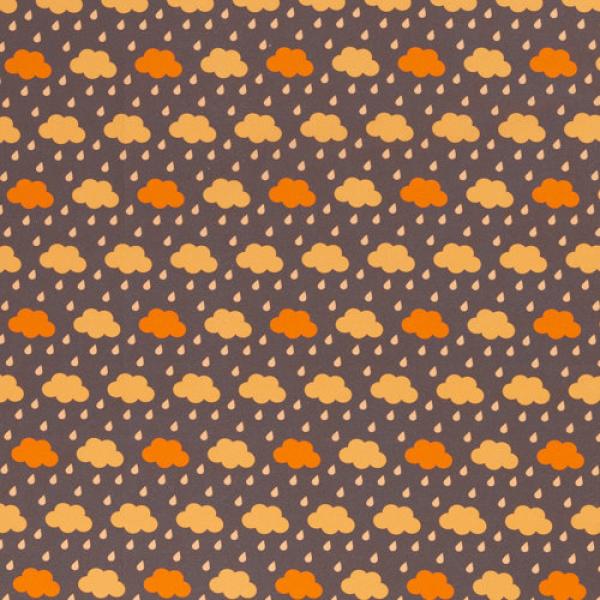 Baumwoll Druck Wolken und Regen in Braun/Orange/Senf Tönen von Swafing - Werner